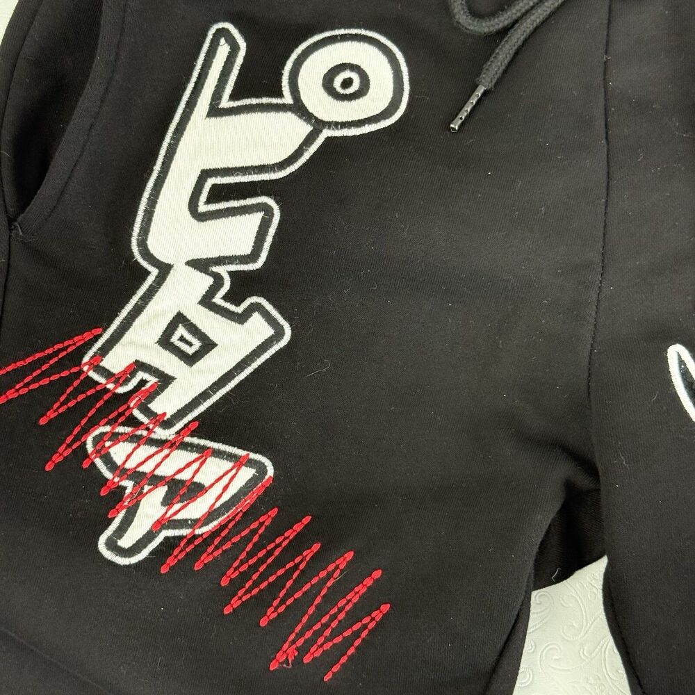 Smoke Rise Split Jogger Sweatpant Men Small Leave Me Alone Embroidered Devil - Picture 4 of 12